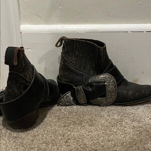 Matisse Black Ankle Boots with Silver Buckle